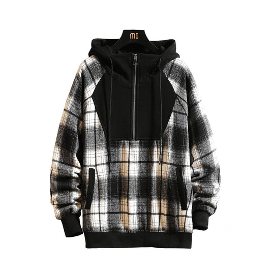 Buycenter Hooded High-Neck Plaid Sweater - Casual Loose Fit for Autumn - Buy Center