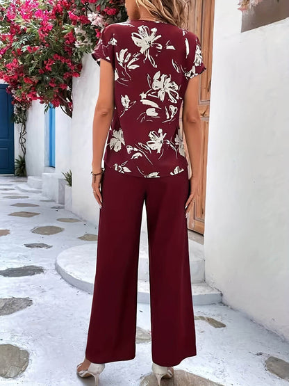 Elegant Women's Floral Pants Suit - Casual Summer Outfit 196 - Buy Center