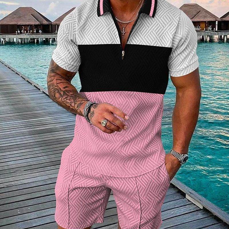 Buycenter Men's Summer Polo Shirt Suit - Plus Size Geometric Fashion - Buy Center
