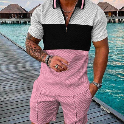 Buycenter Men's Summer Polo Shirt Suit - Plus Size Geometric Fashion - Buy Center