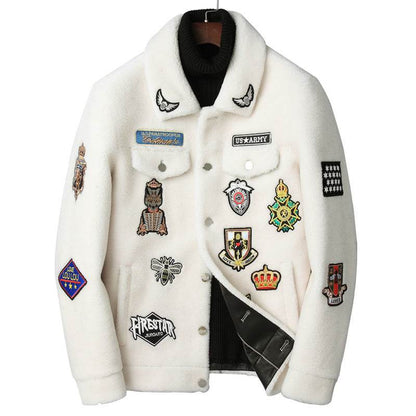 Fashionable White Grain Lamb Fur Jacket - Genuine Leather M-5XL Sizes - Buy Center