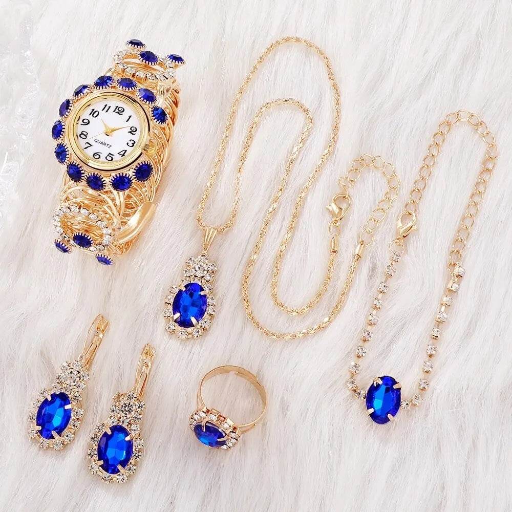 Buy Center Ladies Steel Band Quartz Watch with Sapphire Ornament Set - Buy Center