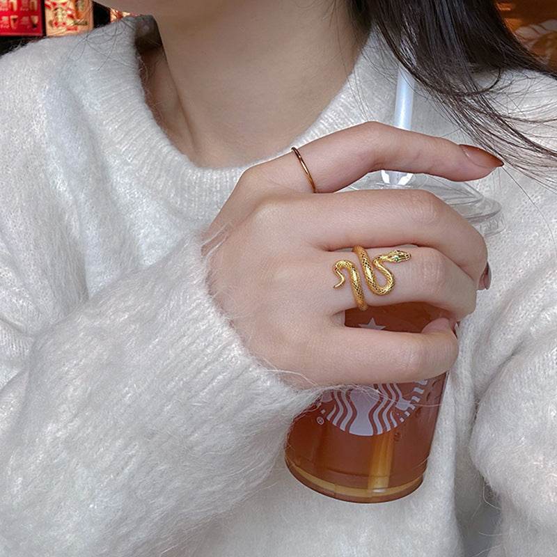 Elegant Real Gold Plated Snake Zircon Ring - Stylish Jewelry Accessory - Buy Center