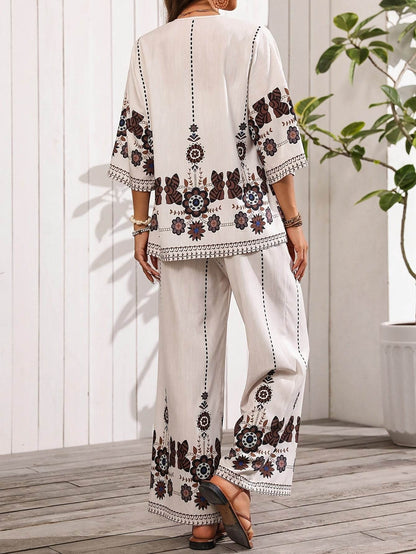 H632 Long Pants Floral Set - Casual Cardigan Collar Style - Buy Center