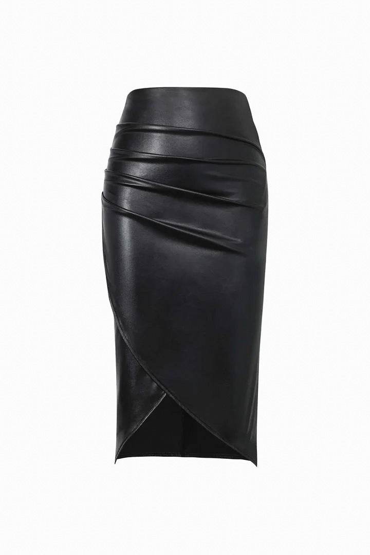 Buycenter High Waist Split Leather Skirt - Stylish Black Midi Skirt - Buy Center