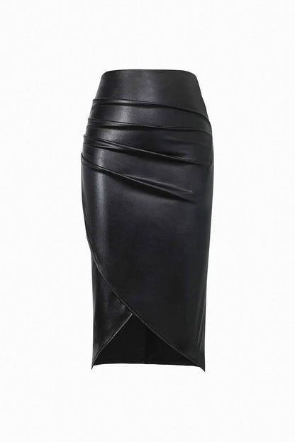 Buycenter High Waist Split Leather Skirt - Stylish Black Midi Skirt - Buy Center