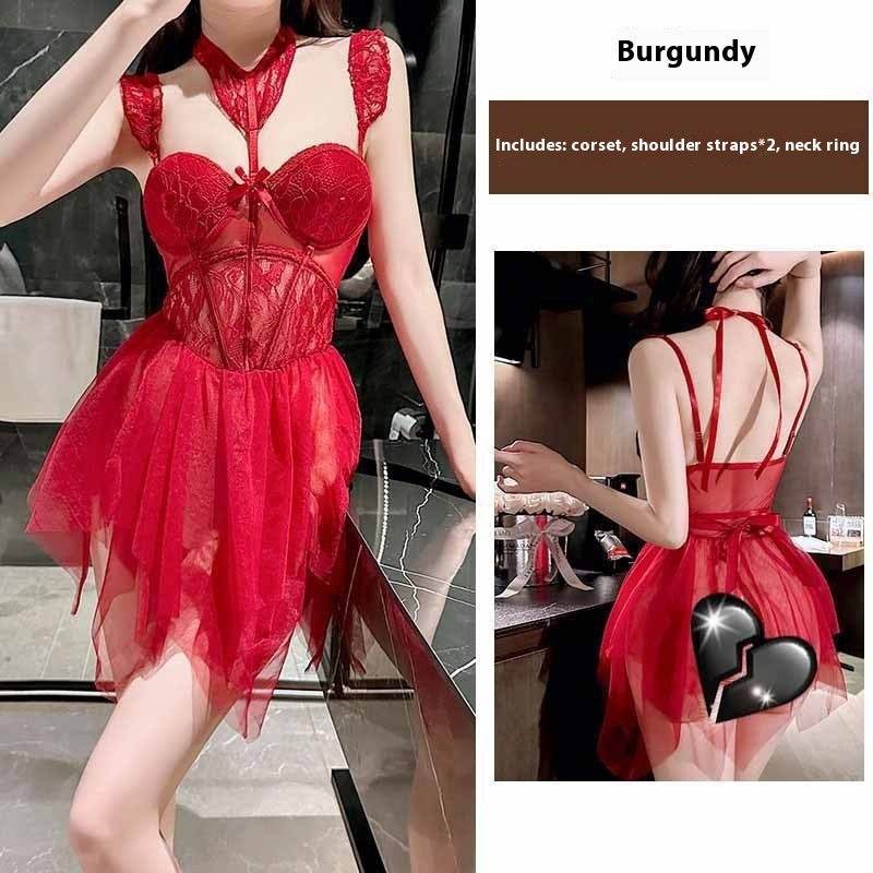 Women's Fishbone Camisole - Wine Red Halter Top with Detachable Straps - Buy Center