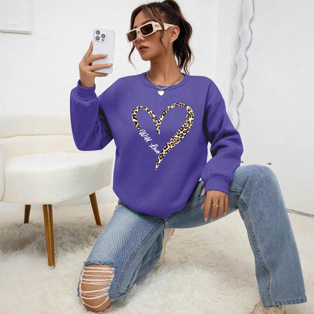 Leopard Wild Heart Pattern Sweatshirt Set - Trendy Pullover for Women - Buy Center