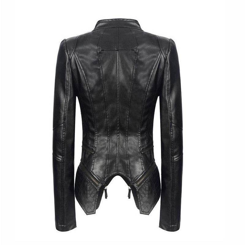 Buycenter Slim Leather Jacket - Punk Style, Zipper Closure, Long Sleeve - Buy Center