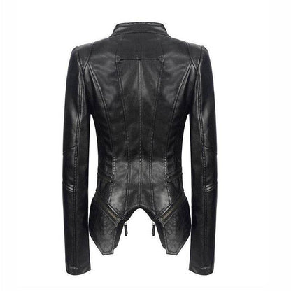 Buycenter Slim Leather Jacket - Punk Style, Zipper Closure, Long Sleeve - Buy Center