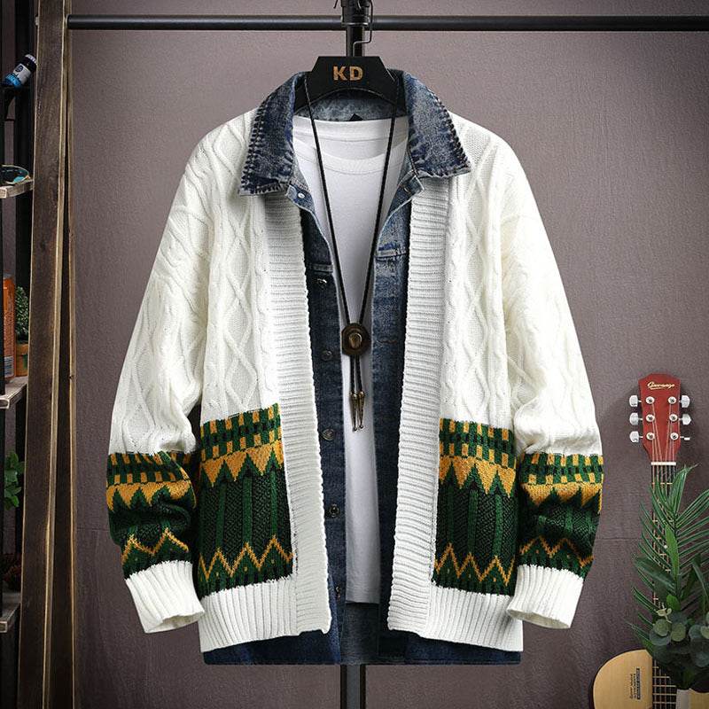 Men's Polo Collar Cardigan Sweater - Thick Rabbit Fur, Stylish Warmth - Buy Center