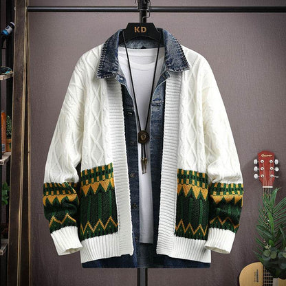 Men's Polo Collar Cardigan Sweater - Thick Rabbit Fur, Stylish Warmth - Buy Center