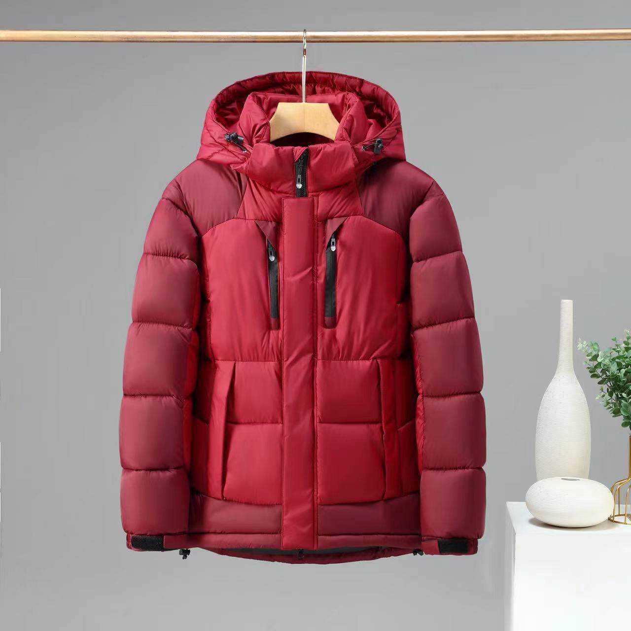 Color Block Down Jacket Coat - Detachable Hood, Winter Warmth & Style - Buy Center