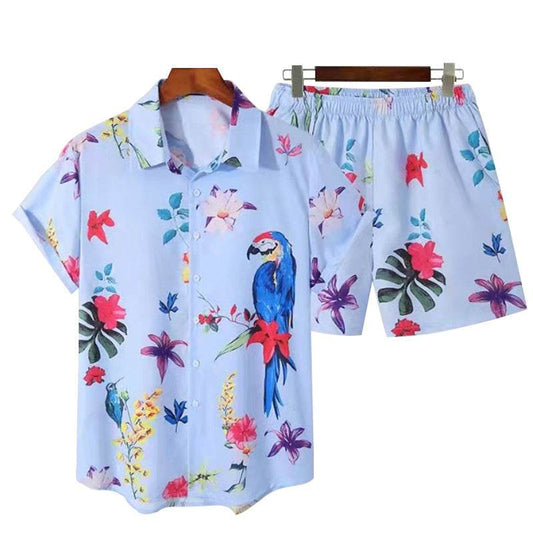 Beach Style Short Sleeve Shirt & Shorts Suit - Men's Casual Pajama Set - Buy Center