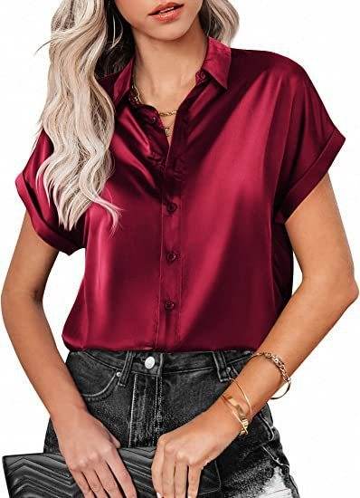 Buycenter Multicolor Silk Satin Shirt - Casual Short Sleeve Top - Buy Center