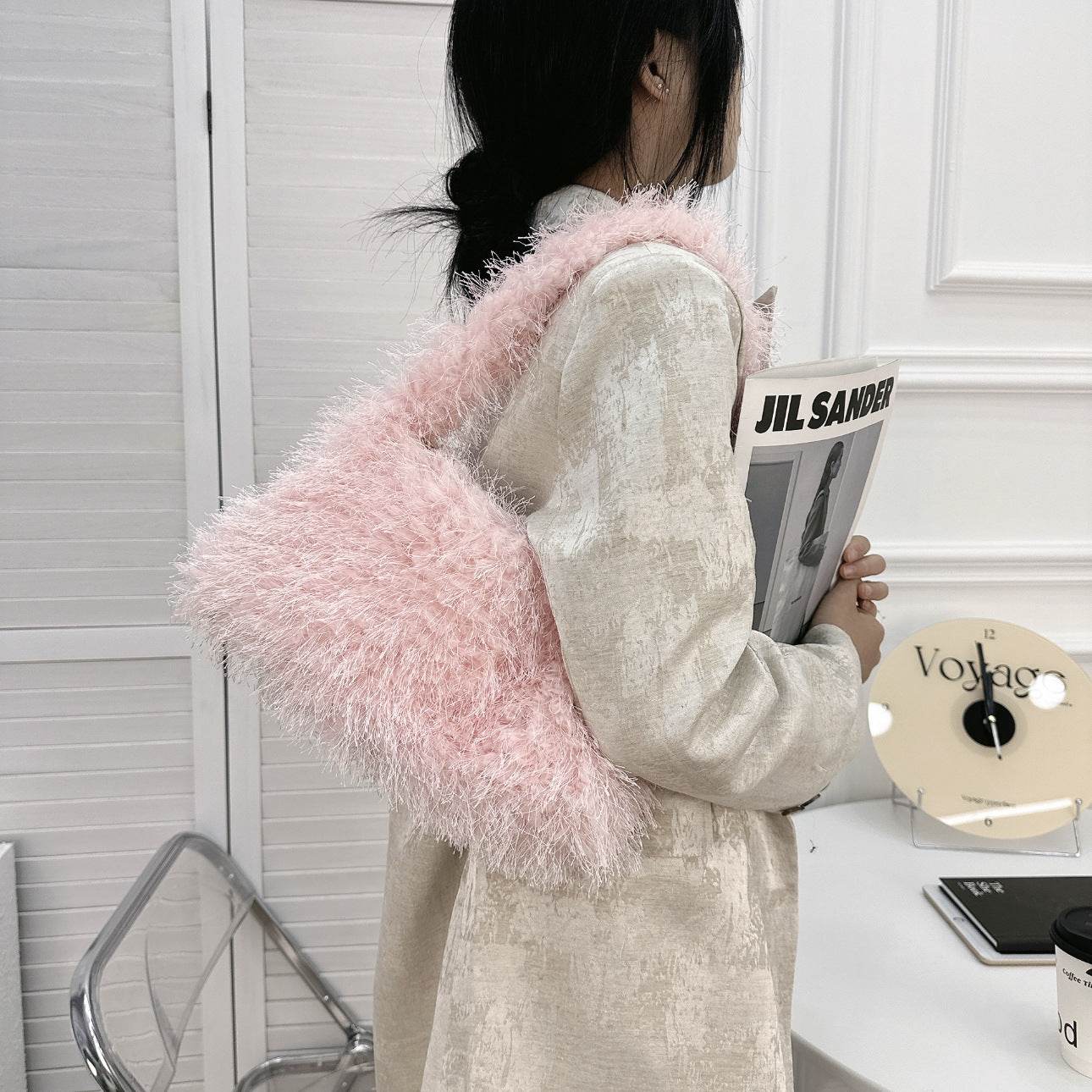 Versatile Candy Colored Handheld Tassel Bag - Fresh Plush Clutch - Buy Center