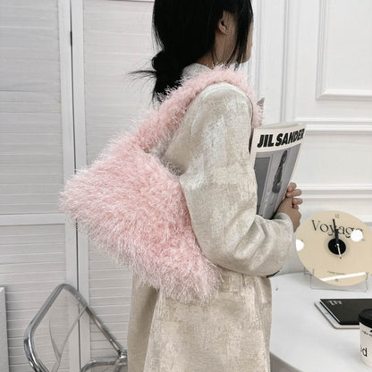 Versatile Candy Colored Handheld Tassel Bag - Fresh Plush Clutch - Buy Center