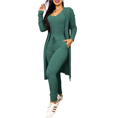 Buycenter Women's Casual Jumpsuit & Cardigan Set - High Waist & Pockets - Buy Center