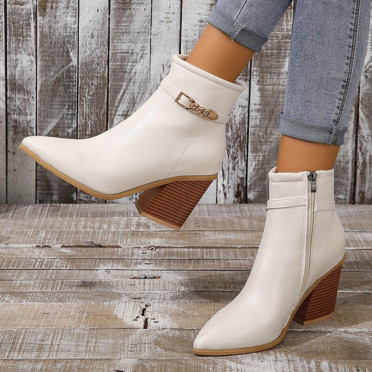 Women's Plus Size Chunky Heel Martin Boots - Side Zipper & Pointed Toe - Buy Center