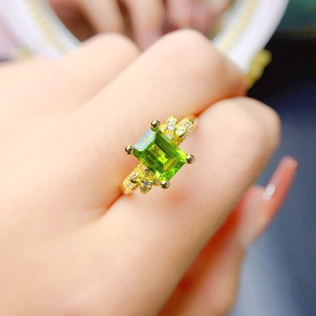 Buycenter Natural Peridot Ring - S925 Silver Polished Jewelry - Buy Center