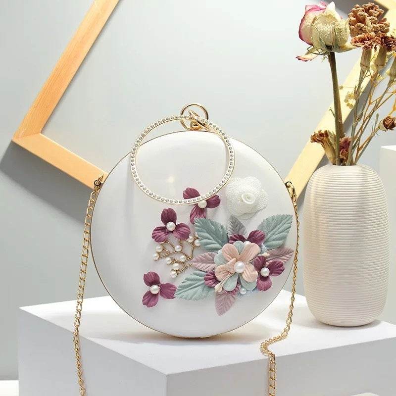 Buycenter Stylish Round Banquet Handbag - Floral PU Clutch for All Occasions - Buy Center