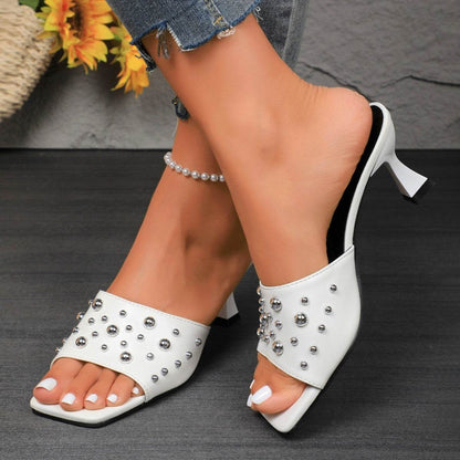 Plus Size Rivet Open Toe Stilettos - Trendy Women's Slippers 2025 - Buy Center