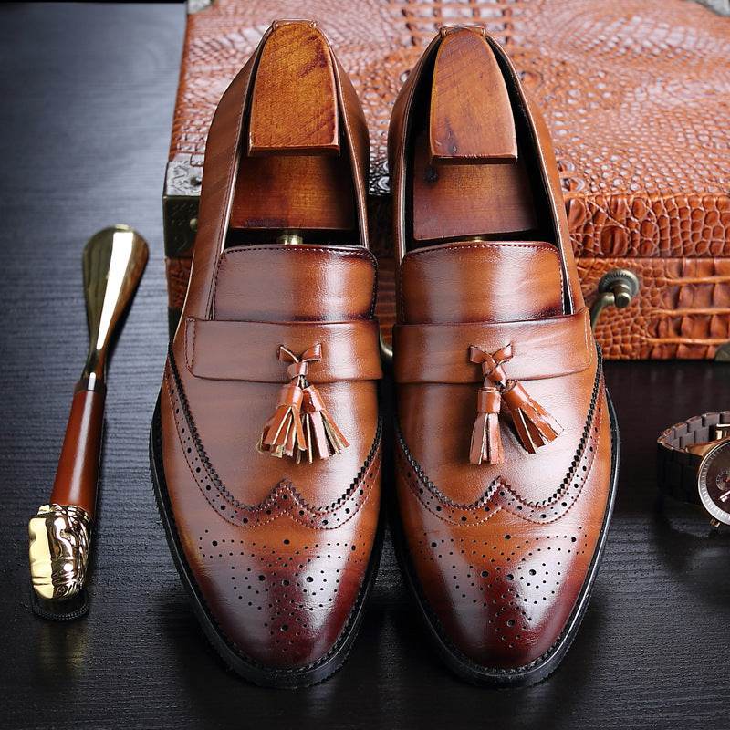 Stylish Casual Brogue Leather Shoes for Men - Fringed Design, Flat Heel - Buy Center