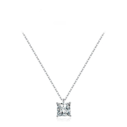 BuyCenter Sterling Silver Geometric Necklace - Shiny Square Zircon Pendant - Buy Center