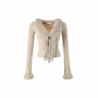 V-neck Lace Up Cardigan - Stylish Woolen Sweater for Trendy Layers - Buy Center