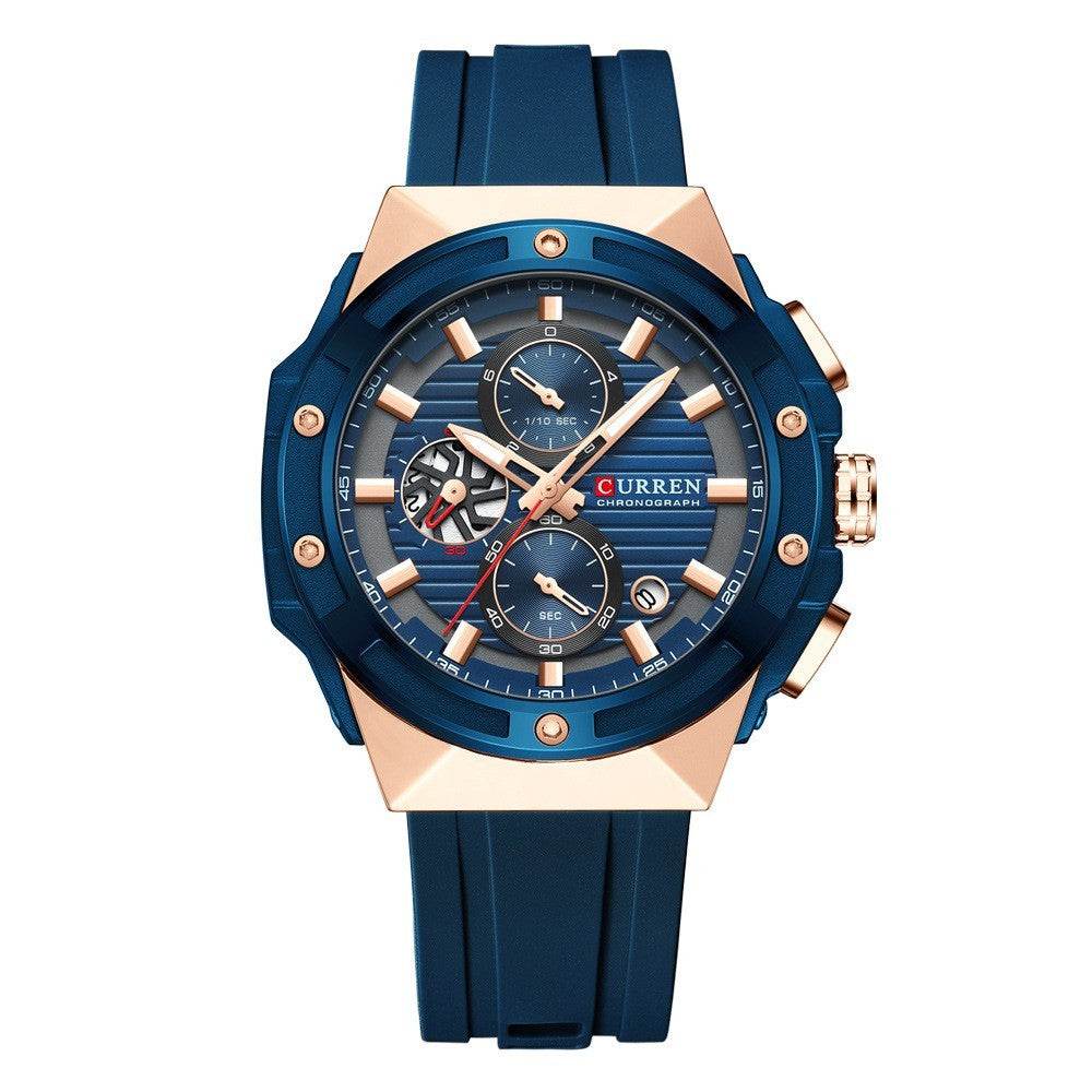 Men's Six-pin Tape Quartz Watch - Stylish Black & Blue Sports Variants - Buy Center