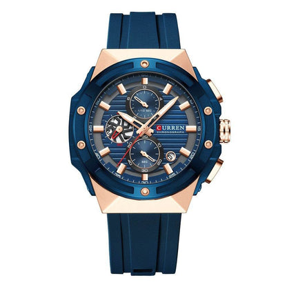 Men's Six-pin Tape Quartz Watch - Stylish Black & Blue Sports Variants - Buy Center