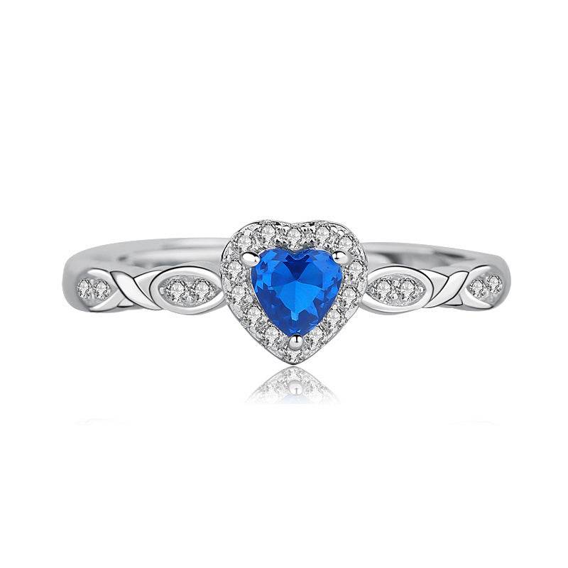 Buycenter S925 Sterling Silver Blue Zircon Heart Ring - Adjustable Design - Buy Center