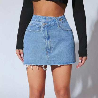 Buycenter Short Irregular Denim Skirt - Petite Fit, Medium Blue - Buy Center