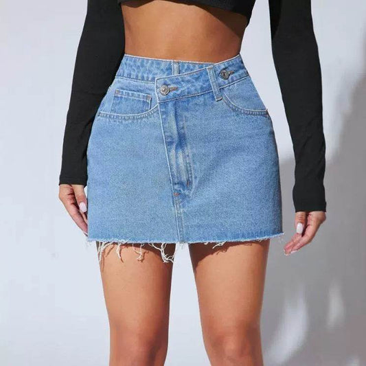 Buycenter Short Irregular Denim Skirt - Petite Fit, Medium Blue - Buy Center