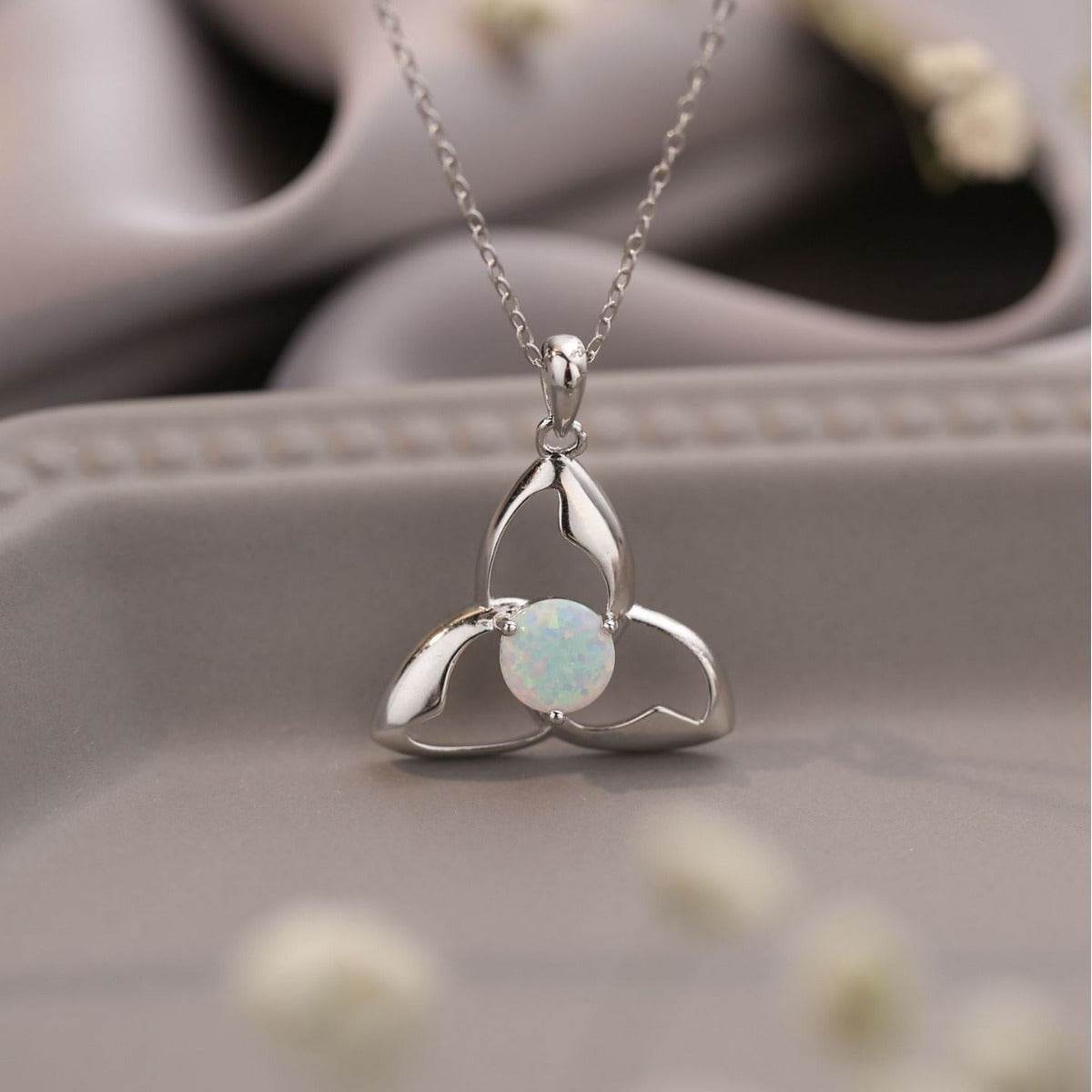 Buycenter 925 Silver Round Opal Necklace - Unisex Cross Chain Jewelry - Buy Center