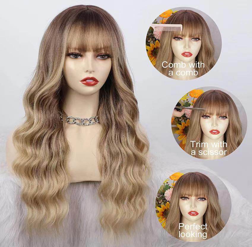 26 Inch Ash Blonde Wig with Bangs - Natural Wavy Hair for Any Occasion - Buy Center