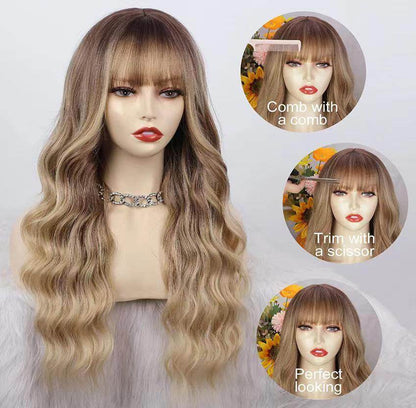 26 Inch Ash Blonde Wig with Bangs - Natural Wavy Hair for Any Occasion - Buy Center