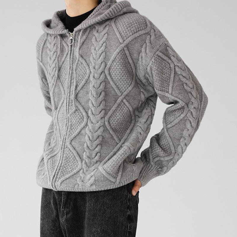 Buycenter Men's Zipper Hooded Coat - Loose Fit Rhombus Plaid Style - Buy Center