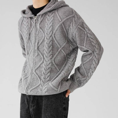 Buycenter Men's Zipper Hooded Coat - Loose Fit Rhombus Plaid Style - Buy Center