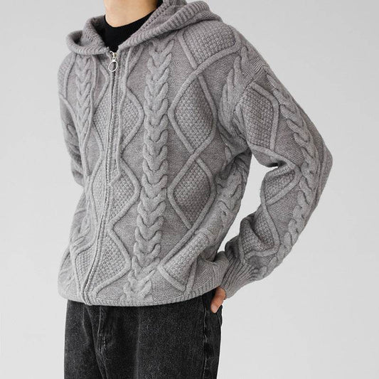 Buycenter Men's Zipper Hooded Coat - Loose Fit Rhombus Plaid Style - Buy Center