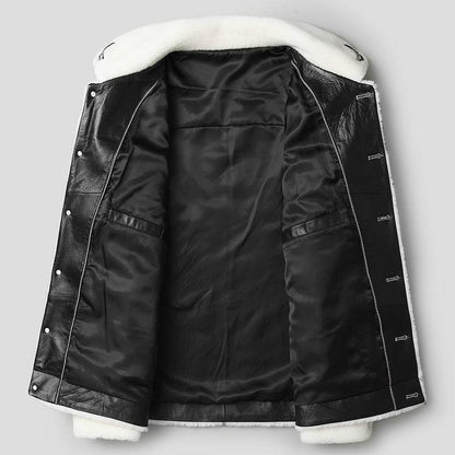 Fashionable White Grain Lamb Fur Jacket - Genuine Leather M-5XL Sizes - Buy Center