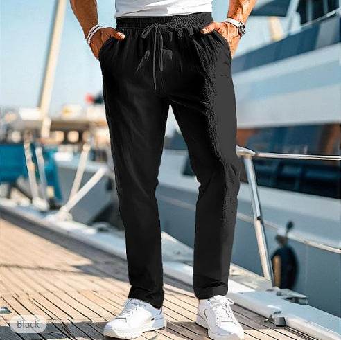 Men's Summer Elastic Waist Trousers - Straight Fit, Cotton Blend - Buy Center