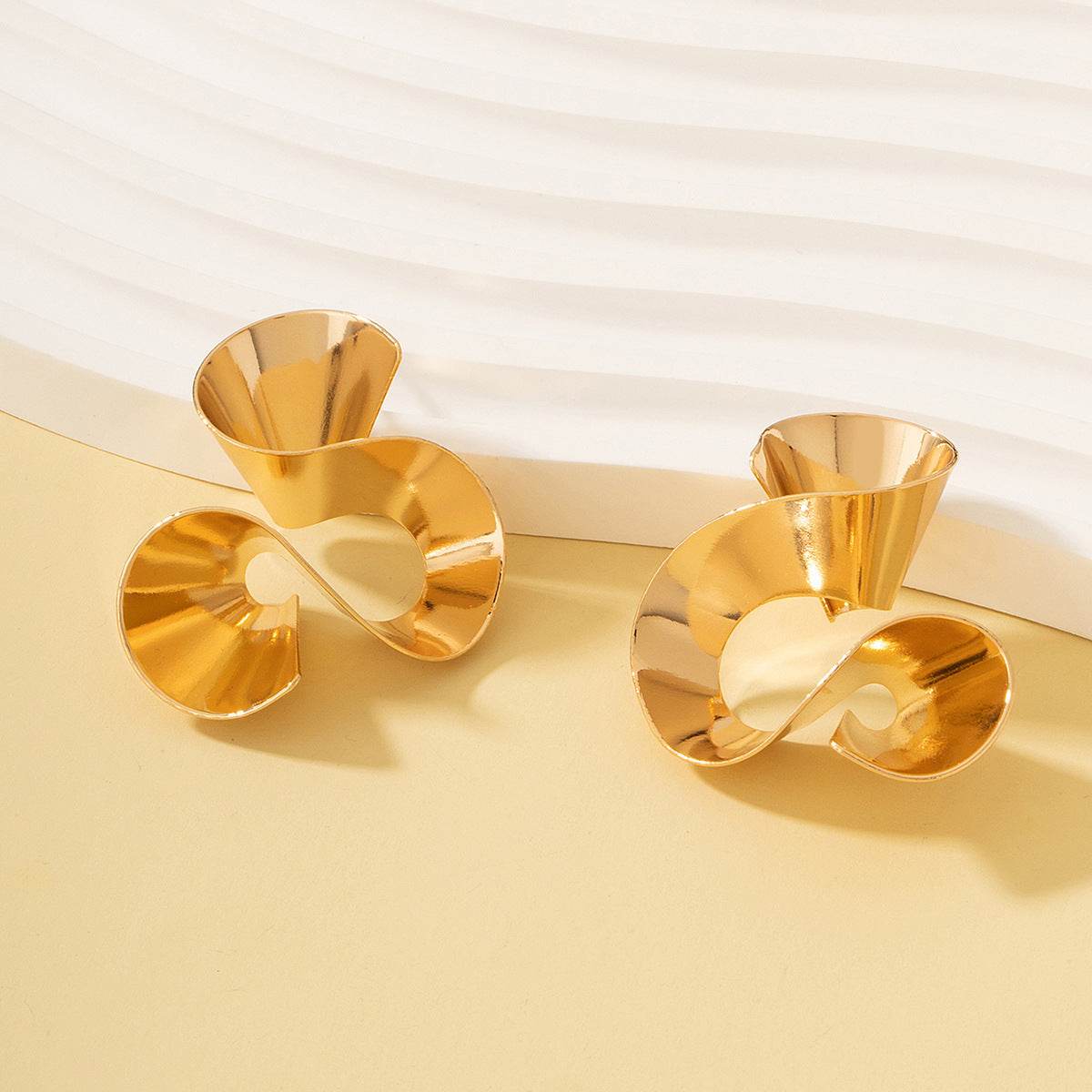 Simple Retro Geometric Ruffled Skirt Earrings - Gold Alloy for Women - Buy Center