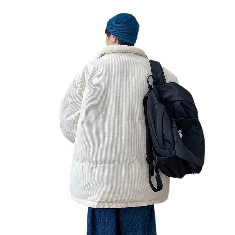 Men's Casual Corduroy Coat - Loose Fit Lapel Jacket in Black, Khaki, Gray - Buy Center