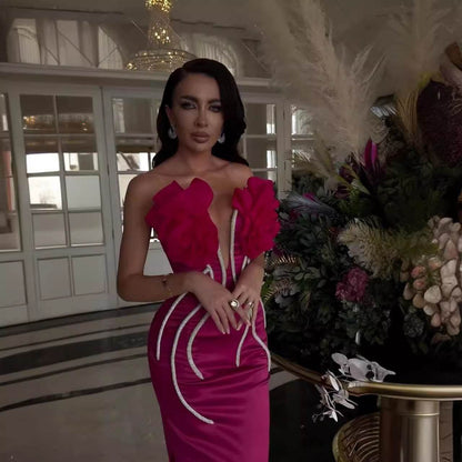 Elegant Temperament Evening Dress - Flower Chain Strapless Style 2025 - Buy Center