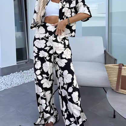 Elegant Women's Summer Floral Shirt & Pants Set - 2pcs - Buy Center