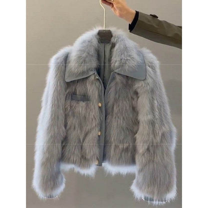 Women's Urban Style Fur Coat - Premium Acrylic Jacket in Gray/Brown - Buy Center