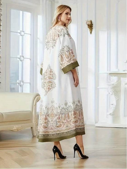 Buycenter Elegant Floral Print Long Sleeve Abaya Dress - Chic Style - Buy Center