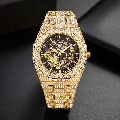 Full Diamond Hip Hop Mechanical Watch - Stylish Octagonal Design 2025 - Buy Center