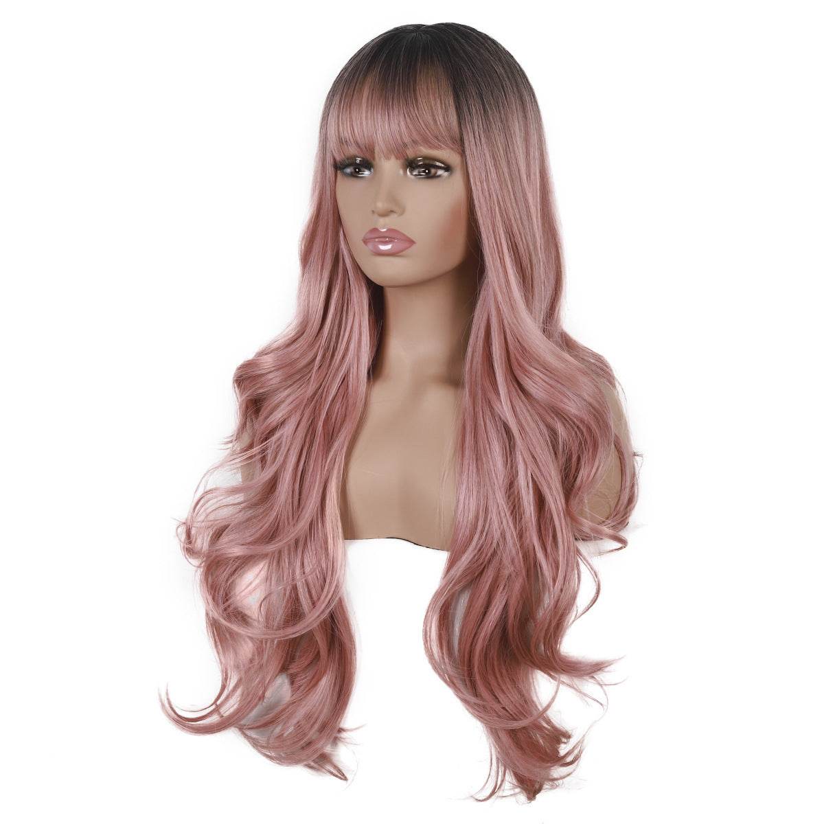 Long Curly Hair Wig with Bangs - Premium Matte Silk for Natural Style - Buy Center